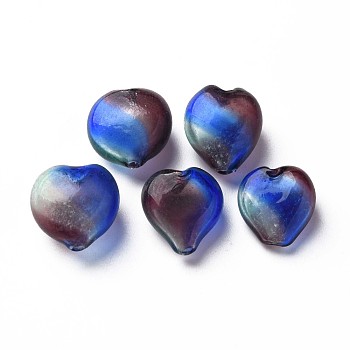 Transparent Handmade Blown Glass Globe Beads, Stripe Pattern, Heart, Colorful, 15~17x14~16x7~10mm, Hole: 1.2mm