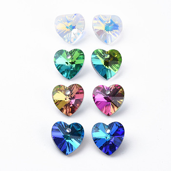 Heart Electroplated Glass Charms, Silver Plated Bottom, Faceted, Mixed Color, 10x10x5.5mm, Hole: 1.2mm, about 48pcs/board, 4board/box