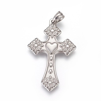 304 Stainless Steel Big Pendants, Cross, Stainless Steel Color, 50.5x30.5x3mm, Hole: 4.5x6.5mm