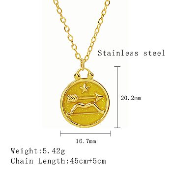 Stainless Steel Enamel Constellation Pendant Necklaces, Real 18K Gold Plated, Sagittarius, 17.72 inch(45cm), Pendant: 20.2x16.7mm