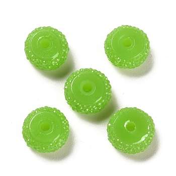Opaque Resin Beads, Textured Rondelle, Lawn Green, 12x7mm, Hole: 2.5mm