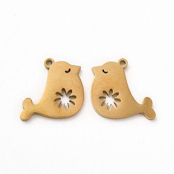 Ion Plating(IP) 304 Stainless Steel Pendants, Bird Charms, Golden, 15.5x19x1.4mm, Hole: 1.4mm