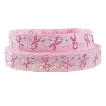 50 Yards Flat Hot Stamping Ribbon Nylon Elastic Cord, Folding Stretchy Cord, for Garment Accessories, Pink, 5/8 inch(15mm)