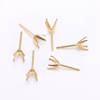 304 Stainless Steel Prong Earring Settings, Stud Earring Findings, Golden, Tray: 3.5x3.5mm, Pin: 0.8mm