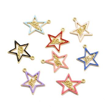 Alloy Pendants, with Enamel,  Golden, Star with Word Love, Mixed Color, 40x33.5x2.1mm, Hole: 2.4mm