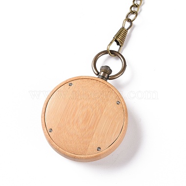 Bamboo Pocket Watch with Brass Curb Chain and Clips(WACH-D017-B05-AB)-3