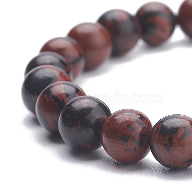 Эластичный браслет из натурального красного дерева и обсидиана с круглыми бусинами(BJEW-JB07905-02)-4