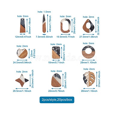 20Pcs 10 Styles Transparent Resin & Walnut Wood Pendants(RESI-YW0001-25)-7