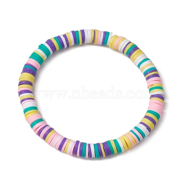 3Pcs 3 Colors Polymer Clay Disc Beaded Stretch Bracelet Sets(BJEW-JB10439-01)-4