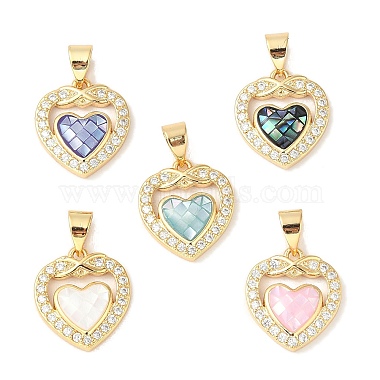 Real 18K Gold Plated Mixed Color Heart Brass+Cubic Zirconia+Enamel Pendants