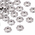 Tarnish Resistant 304 Stainless Steel 8-Petal Flower Bead Caps, Stainless Steel Color, 7x1.5mm, Hole: 1mm, about 1000pcs/bag(STAS-J011-03)