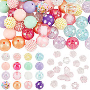 PandaHall Elite 17 Style Mixed Style Acrylic & Resin Beads Sets, Round & Flower & Butterfly, Mixed Color, 19~20mm(OACR-PH0004-03)