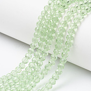 Glass Beads Strands, Faceted, Rondelle, Pale Green, 6x5mm, Hole: 1mm, about 85~88pcs/strand, 16.1~16.5 inch(41~42cm)(EGLA-A034-T6mm-D09)
