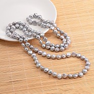 Natural Pearl Nuggets Beaded Necklace, Dark Gray, 62.9 inch(NJEW-P126-B-01D-01)