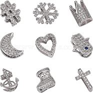 Brass Micro Pave Clear Cubic Zirconia Slide Charms, Long-Lasting Plated, Cadmium Free & Nickel Free & Lead Free, Mixed Shapes, Real Platinum Plated, 13~17x8.5~17x4~7mm, Hole: 1~2x10~11mm, 9pcs/box(ZIRC-NB0001-45P-NR)