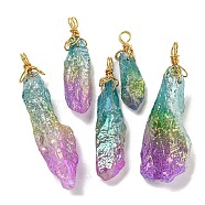 Electroplated Raw Rough Natural Quartz Crystal Big Pendants, Nuggets Charms with Copper Wire Loops, Golden, Colorful, 40~48x13~23x10~20mm, Hole: 4.5~5mm(G-A229-02G-01)