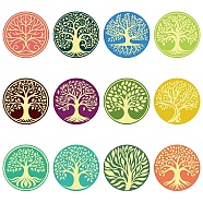 Paper Self Adhesive Gold Foil Embossed Stickers, Colorful Round Dot Decals for Seal Decoration, DIY ScrapbookScrapbook, Tree of Life, 50x50mm, 12pcs/sheet, 10 sheets/set(DIY-WH0434-013)