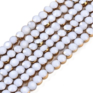 Electroplate Glass Beads Strands, Faceted, Flat Round, White, 4x4.5x3.5mm, Hole: 0.8mm, about 74pcs/strand, 11.73''(29.8cm)(EGLA-Q128-03C)