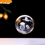 Inner Carving Glass Crystal Ball Diaplay Decoration, Fengshui Home Decor, Clear, Jellyfish, 60mm(PW-WGD9143-16)