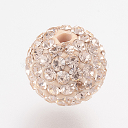 Czech Rhinestone Beads, PP13(1.9~2mm), Pave Disco Ball Beads, Polymer Clay, Round, 362_Light Peach, 9.5~10mm, Hole: 1.8mm, about 60~70pcs rhinestones/ball(RB-F022-PP13-10mm-TB22)