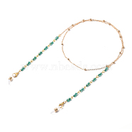 Eyeglasses Chains, Neck Strap for Eyeglasses, with Brass Cable Chains, Bicone Glass Beads, 304 Stainless Steel Lobster Claw Clasps and Rubber Loop Ends, Golden, Light Sea Green, 31.89 inch(81cm)(AJEW-EH00233-05)