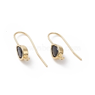 Real 18K Gold Plated Brass Earring Hooks, with Cubic Zirconia and Vertical Loops, Teardrop, Cadmium Free & Nickel Free & Lead Free, Black, 24~25mm, Pendant: 11x6mm, Hole: 1.2mm, 20 Gauge, Pin: 0.8mm(KK-B060-07G-03)