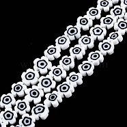 Handmade Evil Eye Lampwork Beads Strands, Flower, White, 7~9.5x7~9x2.5~3mm, Hole: 1mm, about 54pcs/strand, 16.14 inch(41cm)(LAMP-N029-018-26)
