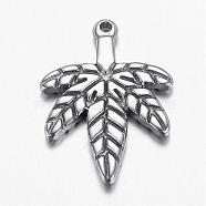 Tarnish Resistant 304 Stainless Steel Pendants, Leaf, Stainless Steel Color, 25x18x2mm, Hole: 1.5mm(STAS-G108-32)