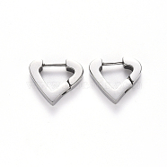 304 Stainless Steel Huggie Hoop Earrings, Heart, Stainless Steel Color, 13.5x15x3mm, Pin: 1mm(STAS-S103-20P)