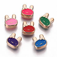 UV Plating Acrylic Beads, with Enamel, Rabbit, Light Gold, Mixed Color, 12x12x7mm, Hole: 4mm(OACR-R077-04-LG)