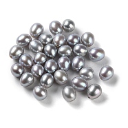 Dyed Natural Cultured Freshwater Pearl Beads, Half Drilled, Rice, Grade 5A, Dark Gray, 6~7x6~6.5mm, Hole: 0.9mm(PEAR-E020-26)