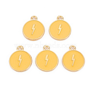 Alloy Enamel Pendants, Cadmium Free & Lead Free, Light Gold, Flat Round with Lightning, Goldenrod, 16x13x2mm, Hole: 1.6mm(ENAM-S121-184B)