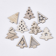 Christmas Theme Laser Cut Wood Shapes, Unfinished Wooden Embellishments, Wooden Cabochons, Christmas Tree, PapayaWhip, 25.5~27x21.5~26x2.5mm(WOOD-T011-63)