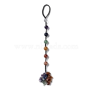 7 Chakra Round Natural Gemstone Pendant Decoration, Braided Thread and Gemstone Chip Tassel Hanging Ornaments, 250mm(HJEW-H060-02)