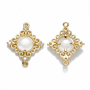 Glass Links connectors, with Eco-Friendly Alloy Open Back Berzel Findings and Clear Cubic Zirconia, Rhombus, Nickel Free, Light Gold, Creamy White, 23.5x19x4.5mm, Hole: 1.2mm(X-GLAA-T014-07KC-NF)
