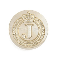 Golden Tone Crown Initial Wax Seal Brass Stamp Heads, for Wax Seal Stamp, Letter J, 25x14.5mm, Hole: 7mm(AJEW-A065-01J)