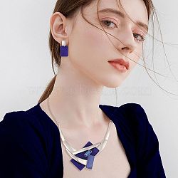 Rectangle Alloy Acrylic Pendant Necklaces & Stud Dangle Earrings Sets for Women, Platinum, 400mm(WGBF392-01)