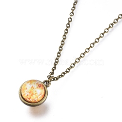 Glass Pendant Necklace, with Alloy Cable Chains and Lobster Claw Clasps, Cadmium Free & Lead Free, Round, Sun Pattern, 20.07 inch(51cm), Pendants: 18x15x14mm(NJEW-D281-A-04AB)