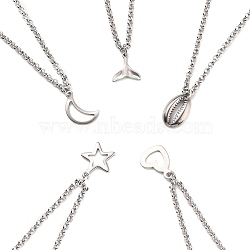 304 Stainless Steel Pendant Anklets, with Rolo Chains, Mixed Shapes, Stainless Steel Color, 10 inch(25.5cm)(AJEW-AN00321)