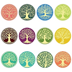 Paper Self Adhesive Gold Foil Embossed Stickers, Colorful Round Dot Decals for Seal Decoration, DIY ScrapbookScrapbook, Tree of Life, 50x50mm, 12pcs/sheet, 10 sheets/set(DIY-WH0434-013)