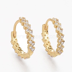 Brass Micro Pave Clear Cubic Zirconia Huggie Hoop Earrings, Long-Lasting Plated, Ring, Real 18K Gold Plated, 15.5x2.5mm, Pin: 1mm(EJEW-L231-44G)