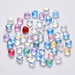 Transparent Spray Painted Glass Beads, Heart, Mixed Style, Mixed Color, 6x6x4mm, Hole: 0.7mm(X-GLAA-R211-02)