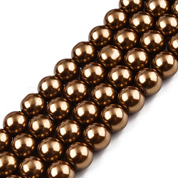 Baking Painted Pearlized Glass Pearl Round Bead Strands, Saddle Brown, 6~7mm, Hole: 1mm, about 145pcs/strand, 31.4 inch(X-HY-Q003-6mm-30)