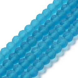 Transparent Glass Beads Strands, Faceted, Frosted, Rondelle, Deep Sky Blue, 10mm, Hole: 1mm, about 63~65pcs/strand, 49~50cm(EGLA-A034-T10mm-MD27)