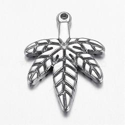 304 Stainless Steel Pendants, Leaf, Stainless Steel Color, 25x18x2mm, Hole: 1.5mm(STAS-G108-32)