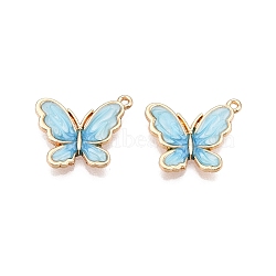 Rack Plating Alloy Enamel Pendants, Cadmium Free & Nickel Free & Lead Free, Light Gold, Butterfly Charm, Sky Blue, 23.5x21x3mm, Hole: 1.2mm(ENAM-N056-364KCG-04)