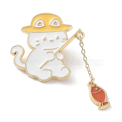 Fishing Cat Enamel Pins, Light Gold Alloy Badge for Women, Chocolate, 51.5mm(JEWB-G029-02B)