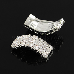Brass Rhinestone Slide Charms, Silver Color Plated, Crystal, 21x9x7mm, Hole: 11x3mm(RB-S019-18)