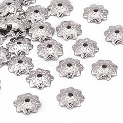 304 Stainless Steel 8-Petal Flower Bead Caps, Stainless Steel Color, 7x1.5mm, Hole: 1mm, about 1000pcs/bag(STAS-J011-03)