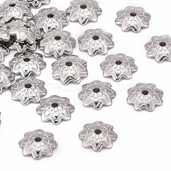 Tarnish Resistant 304 Stainless Steel 8-Petal Flower Bead Caps, Stainless Steel Color, 7x1.5mm, Hole: 1mm, about 1000pcs/bag(STAS-J011-03)